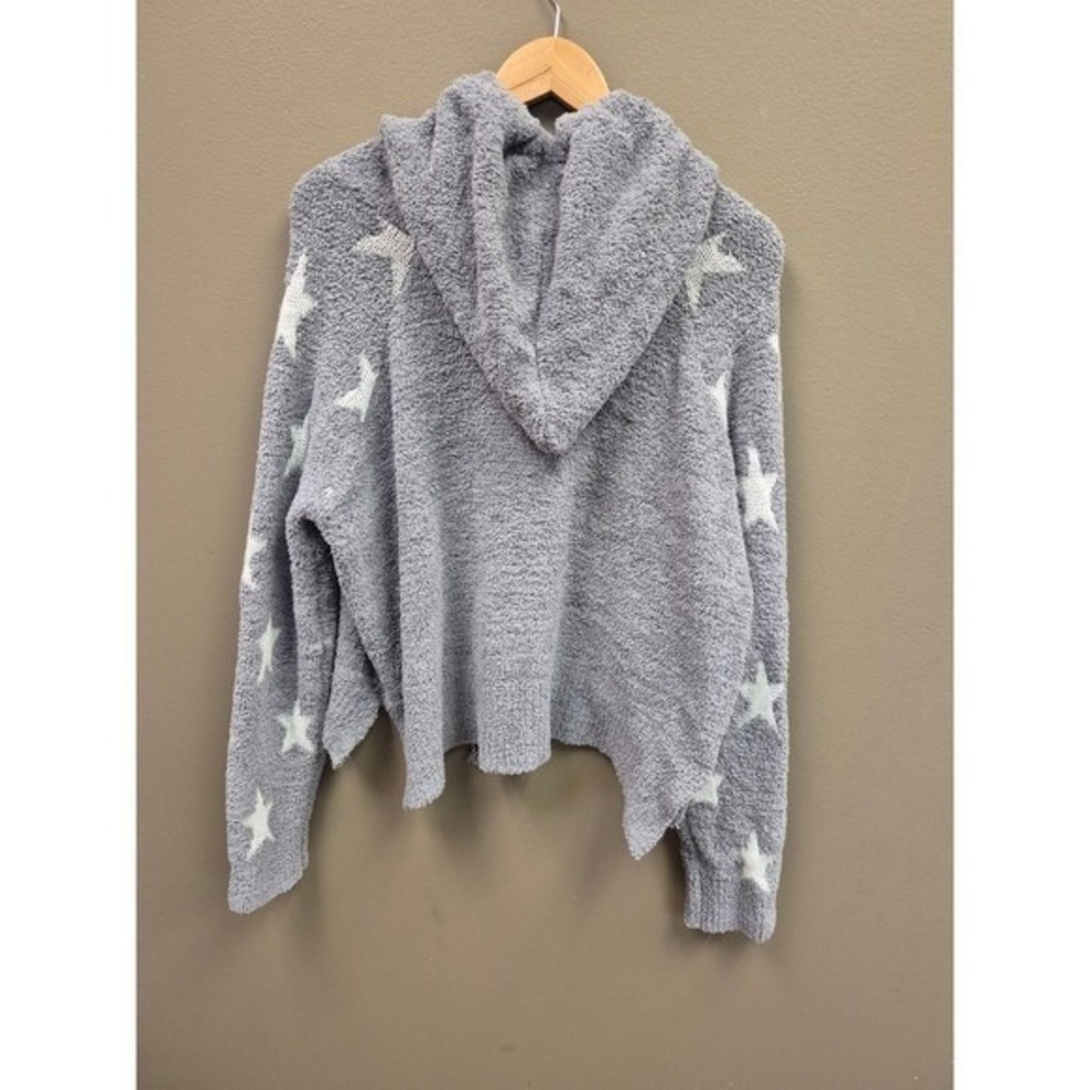 POL Star Hoodie Sweater Large Gray Plush Eyelash Knit Cozy Lounge Pullover NWT - Picture 3 of 6